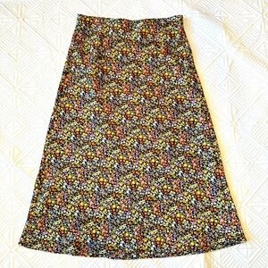LOFT Floral Midi Skirt in Black with Multicolor Floral Print